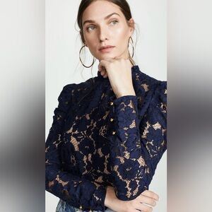 WAYF Emma Puff Sleeve Lace Women's Top Navy Blue Sz Small